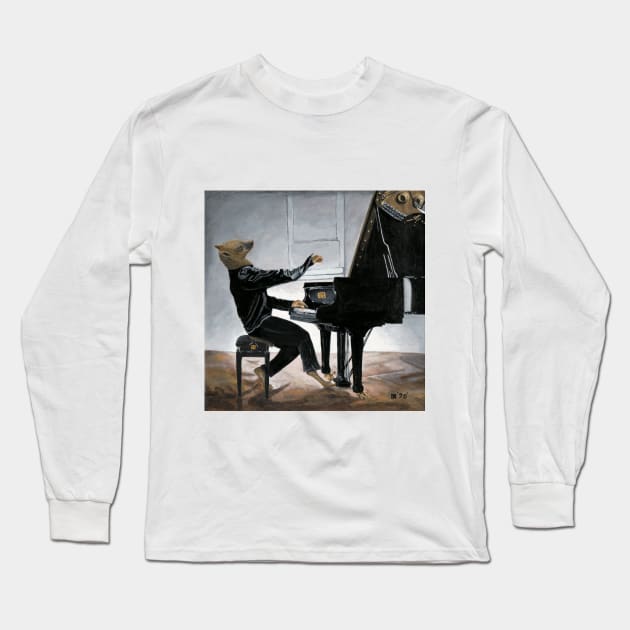 Hyena Pianists Fantasy Image Long Sleeve T-Shirt by Helms Art Creations